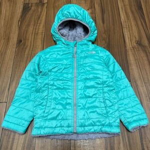 North Face Mossbud Reversible Puffer Jacket Coat Toddler 3T Teal Blue Fleece